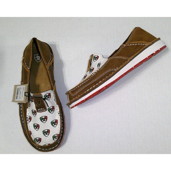 New NWT Ariat Womens Caramel With Ariat Mexico Print Cruiser Loafer Brown Flag - Picture 1 of 8